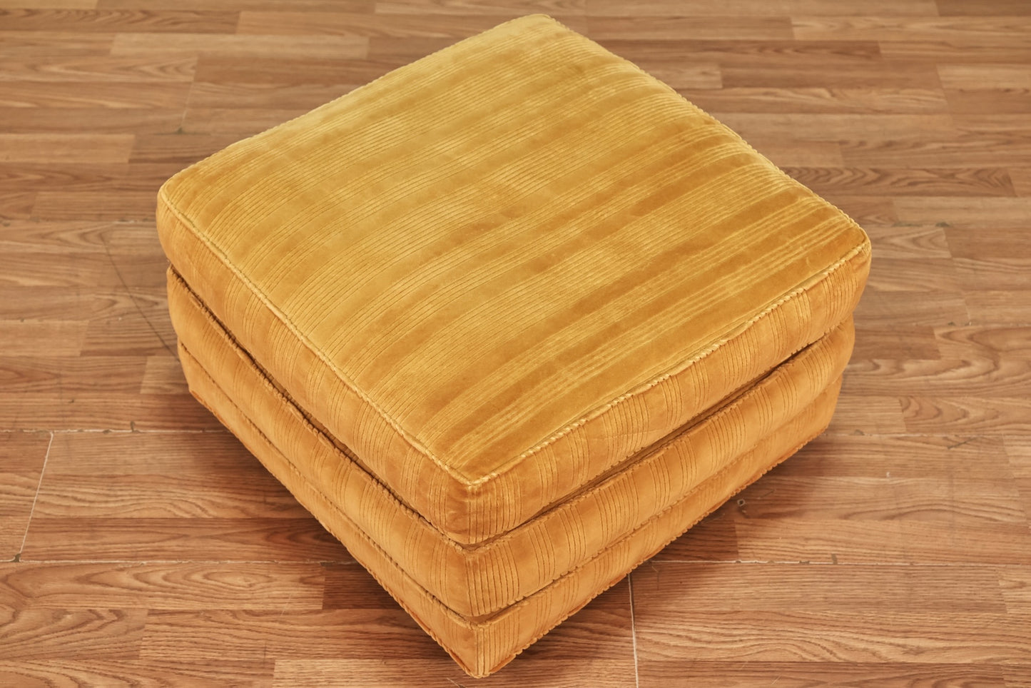 Gold Velveteen Striped Ottoman