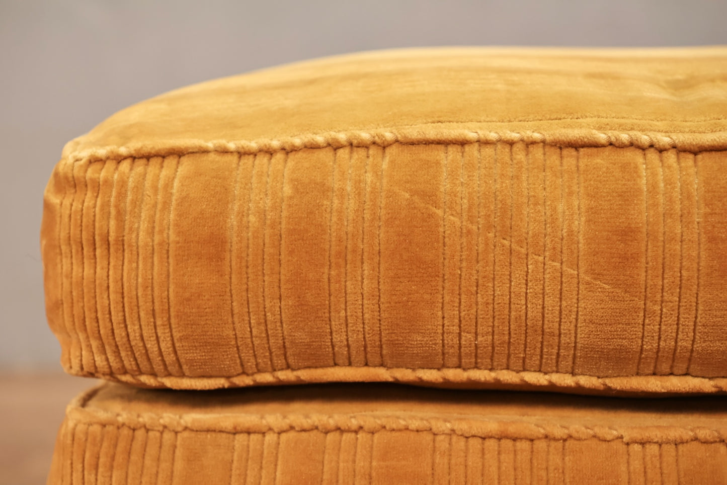 Gold Velveteen Striped Ottoman