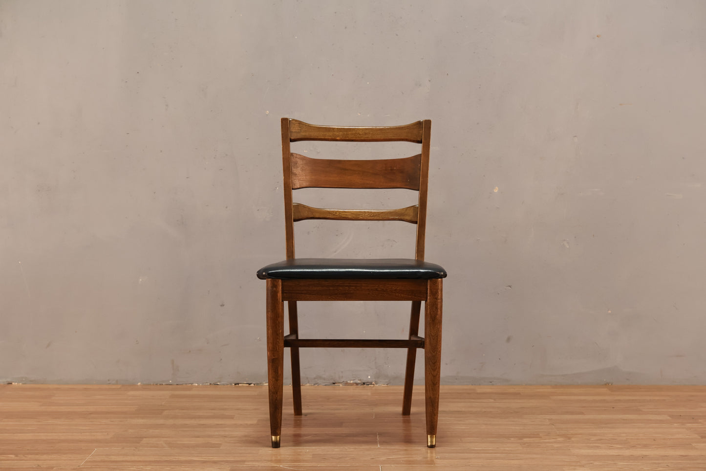 Mid Century Walnut & Black Vinyl Side Chair - ONLINE ONLY