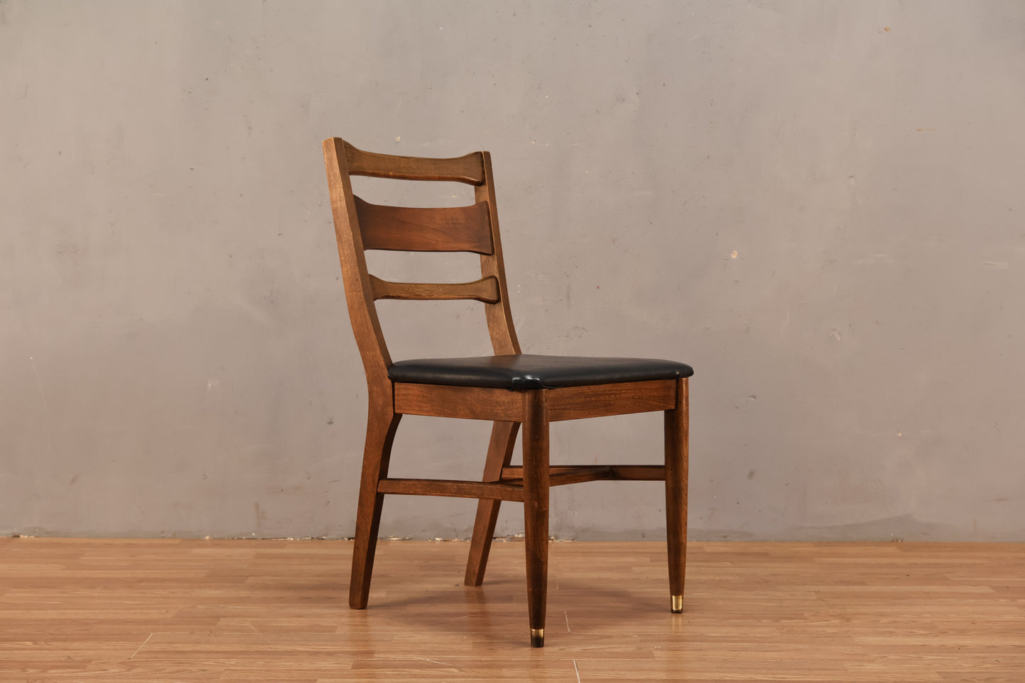 Mid Century Walnut & Black Vinyl Side Chair - ONLINE ONLY