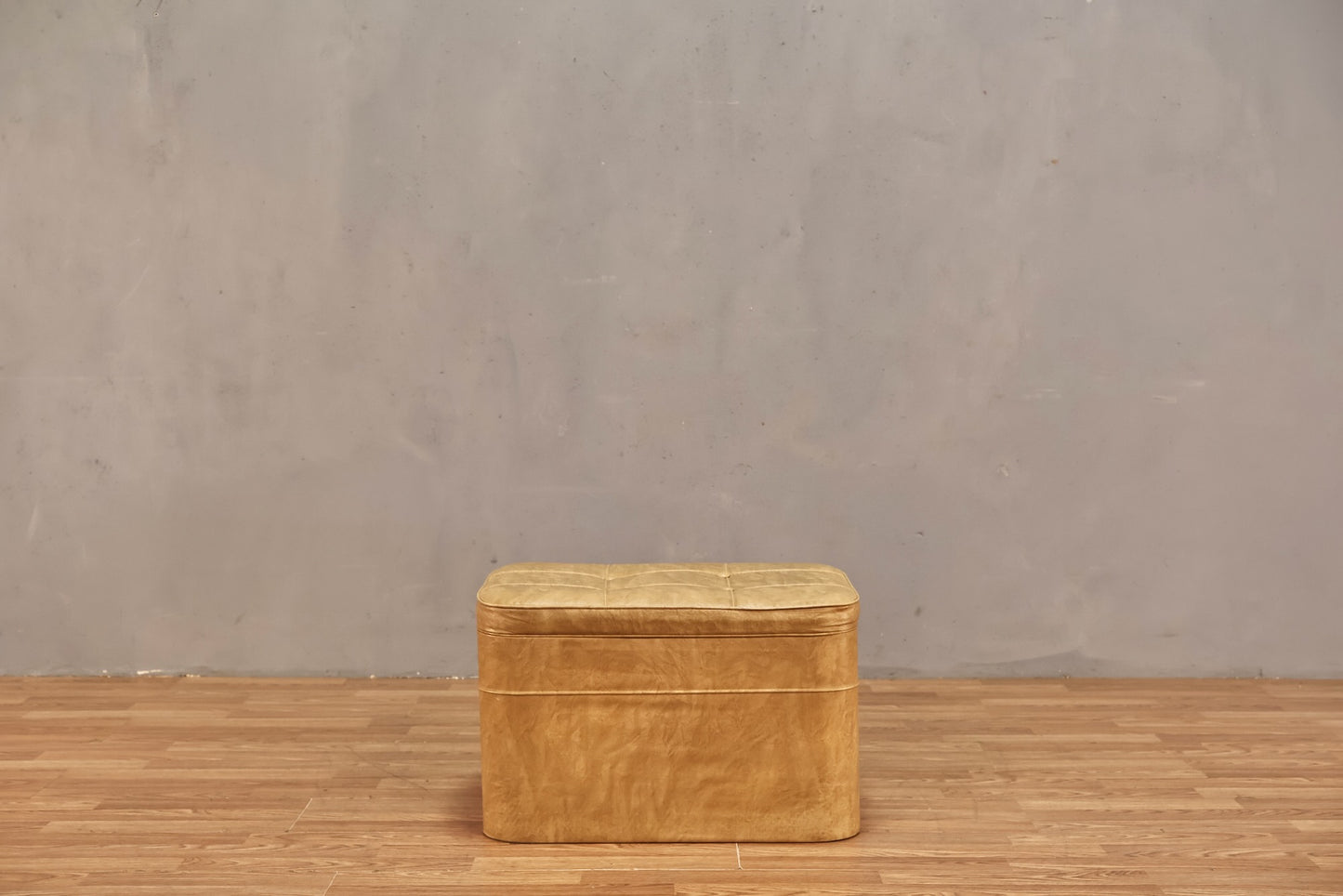 Mid Century Camel Vinyl Storage Ottoman