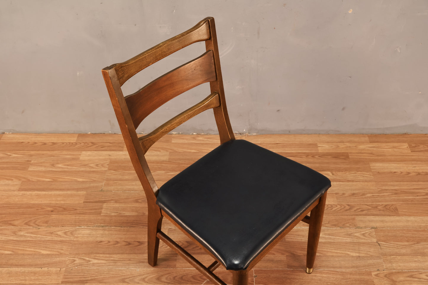 Mid Century Walnut & Black Vinyl Side Chair - ONLINE ONLY