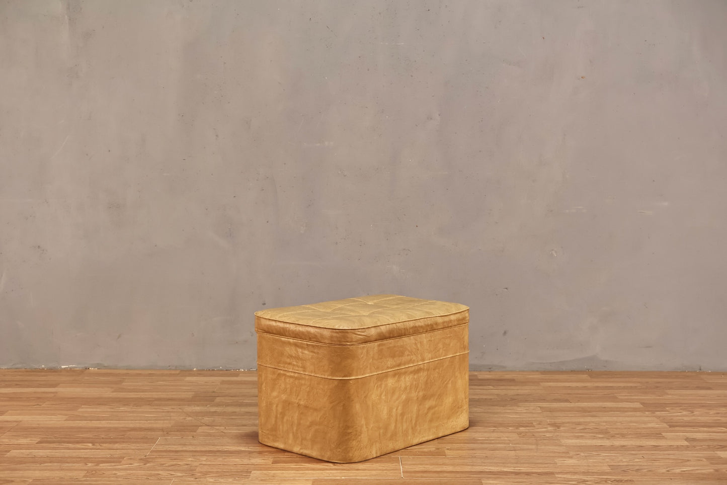 Mid Century Camel Vinyl Storage Ottoman