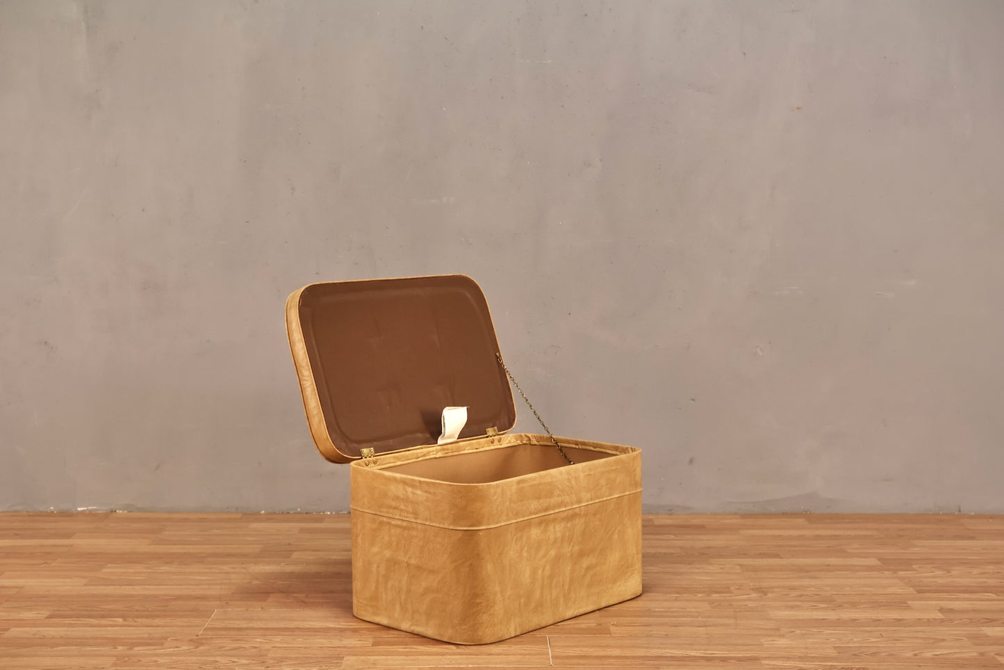 Mid Century Camel Vinyl Storage Ottoman