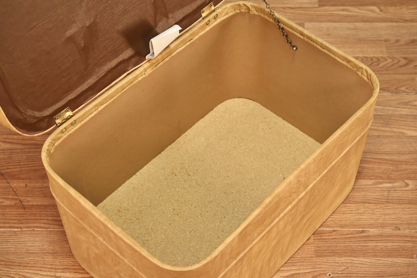 Mid Century Camel Vinyl Storage Ottoman