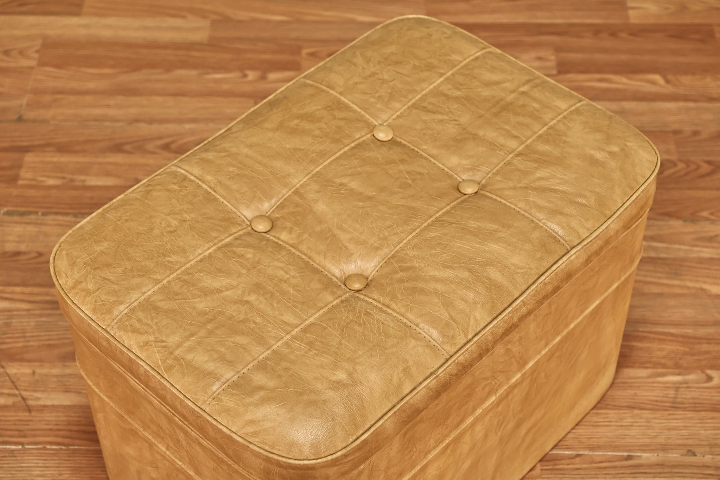 Mid Century Camel Vinyl Storage Ottoman