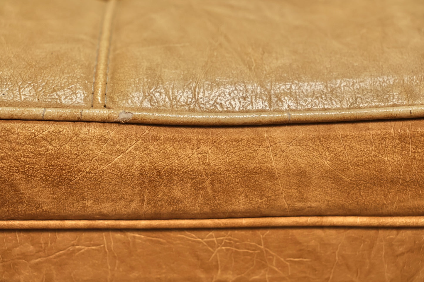 Mid Century Camel Vinyl Storage Ottoman