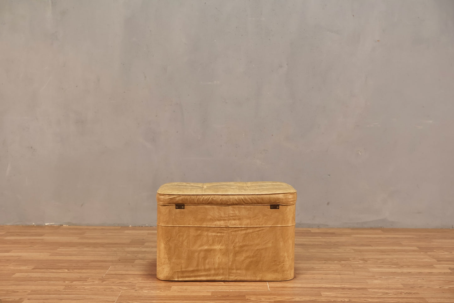 Mid Century Camel Vinyl Storage Ottoman