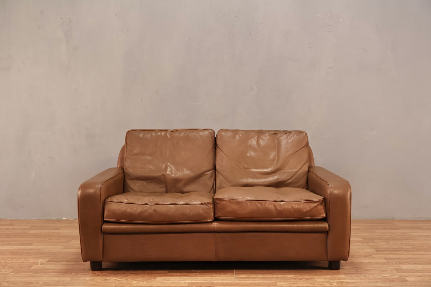 Danish 1970s Brown Leather Loveseat - ONLINE ONLY