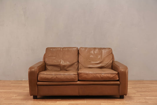 Danish 1970s Brown Leather Loveseat - ONLINE ONLY