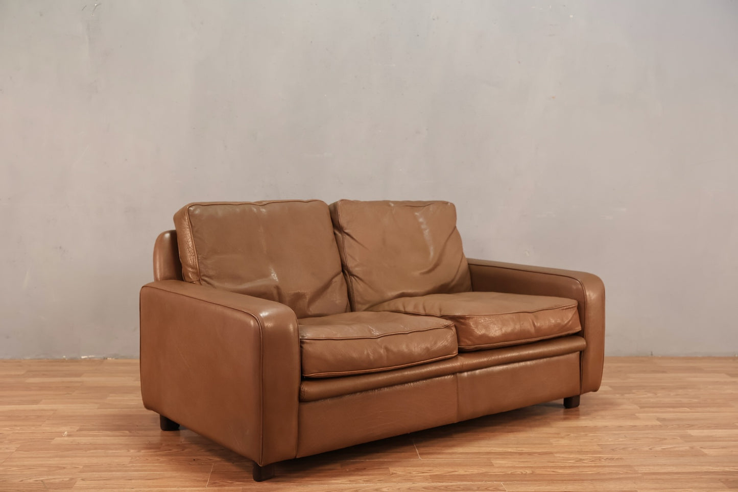 Danish 1970s Brown Leather Loveseat - ONLINE ONLY