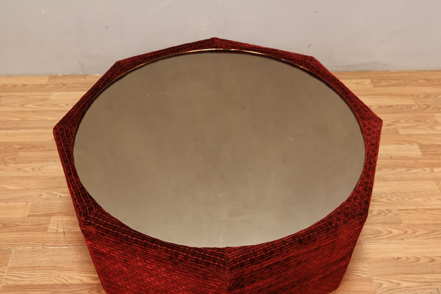 Mid Century Red Velvet Mirror-Top Coffee Table - ONLINE ONLY