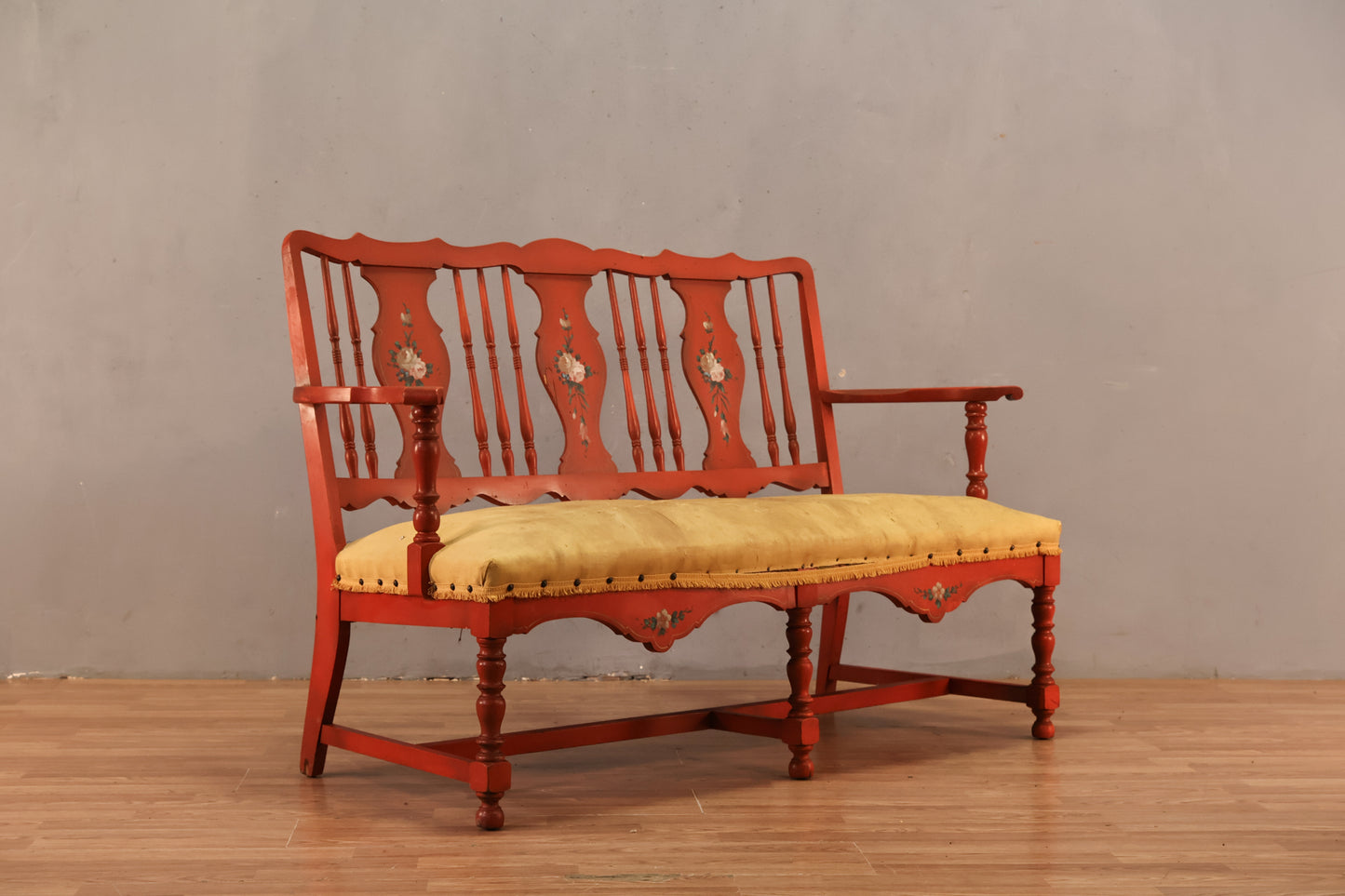 Antique Red Floral Bench - ONLINE ONLY