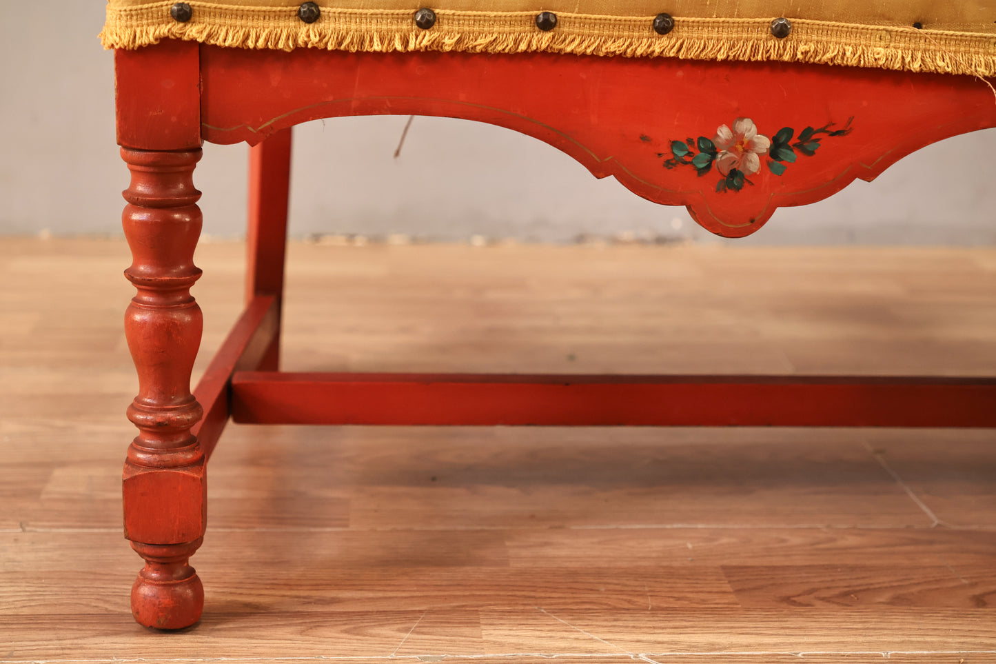 Antique Red Floral Bench - ONLINE ONLY