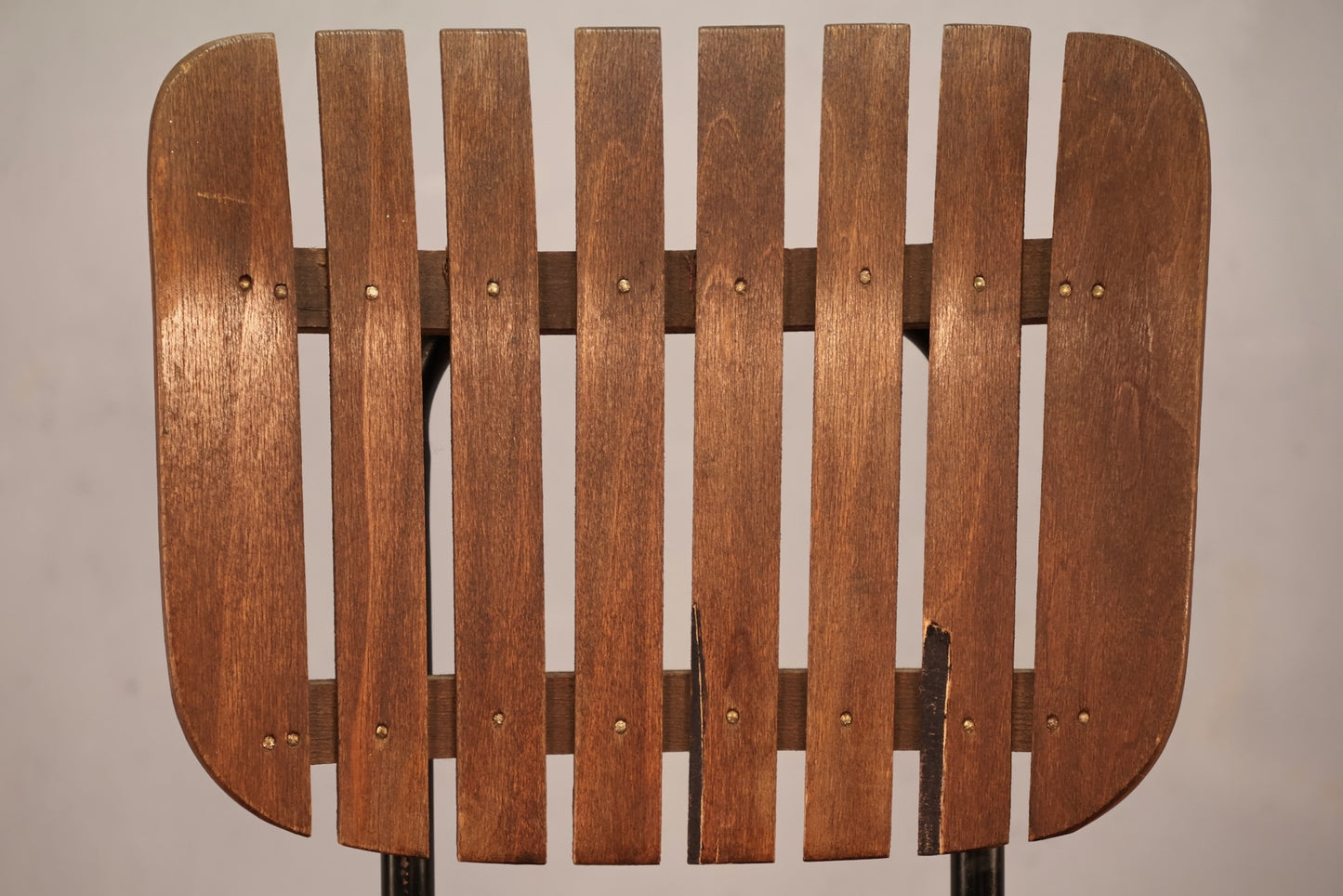 Mid Century Slatted & Black Vinyl Bar Stool