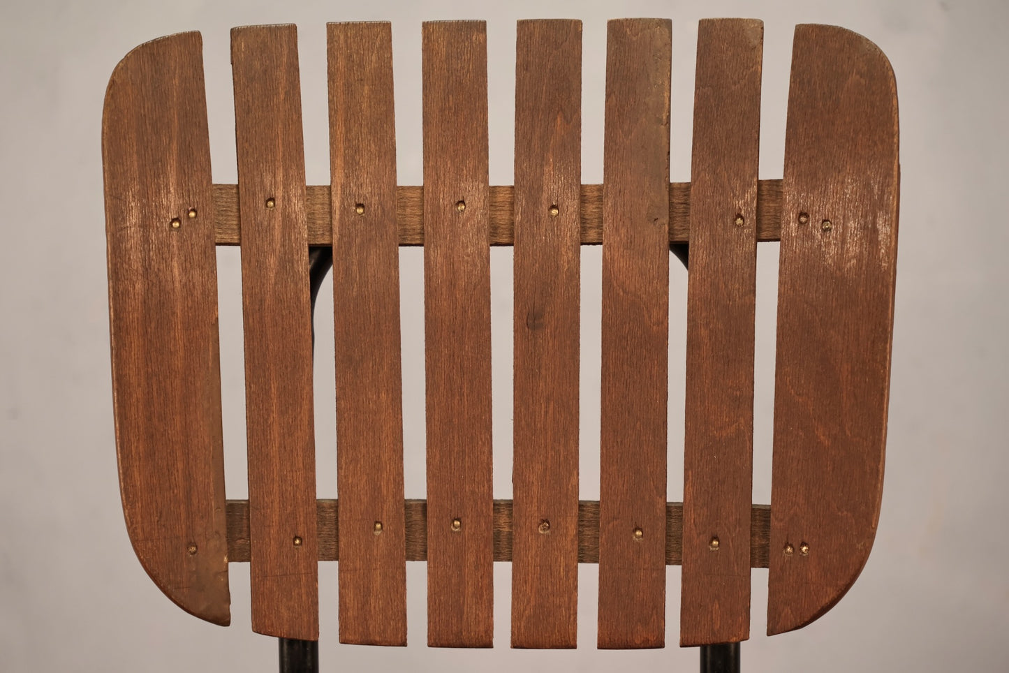 Mid Century Slatted & Black Vinyl Bar Stool