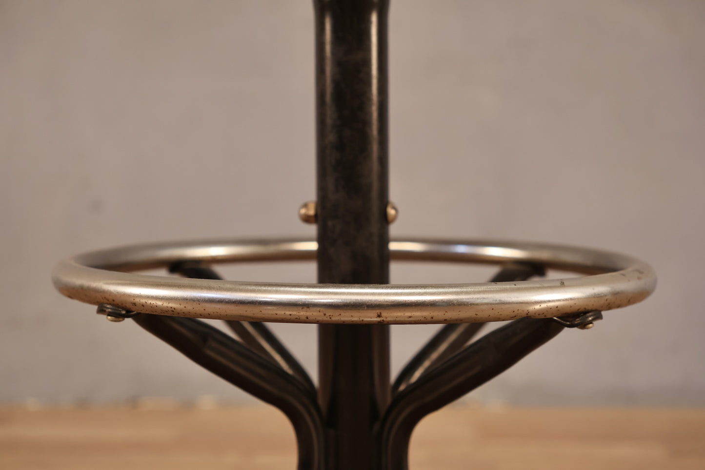 Mid Century Slatted & Black Vinyl Bar Stool