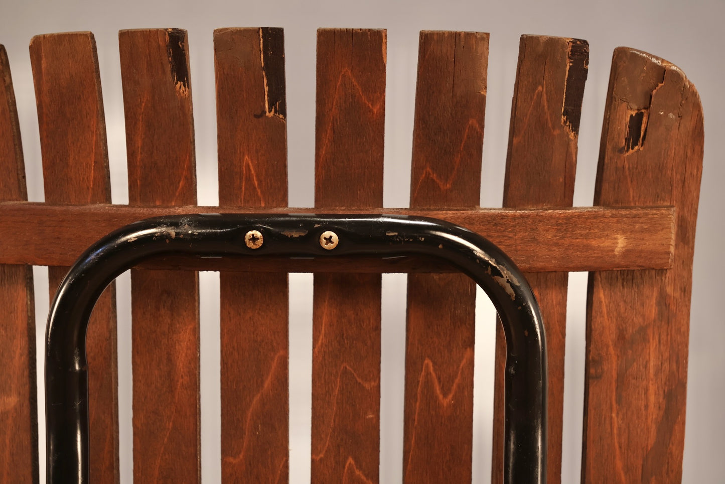 Mid Century Slatted & Black Vinyl Bar Stool