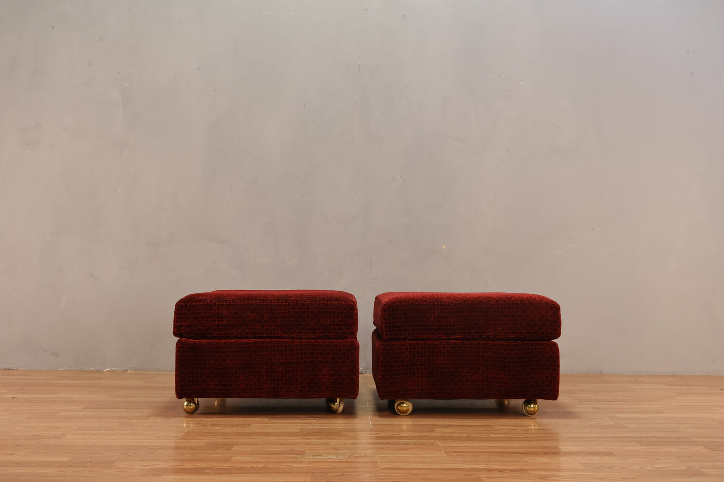 Mid Century Red Velvet Ottoman - ONLINE ONLY
