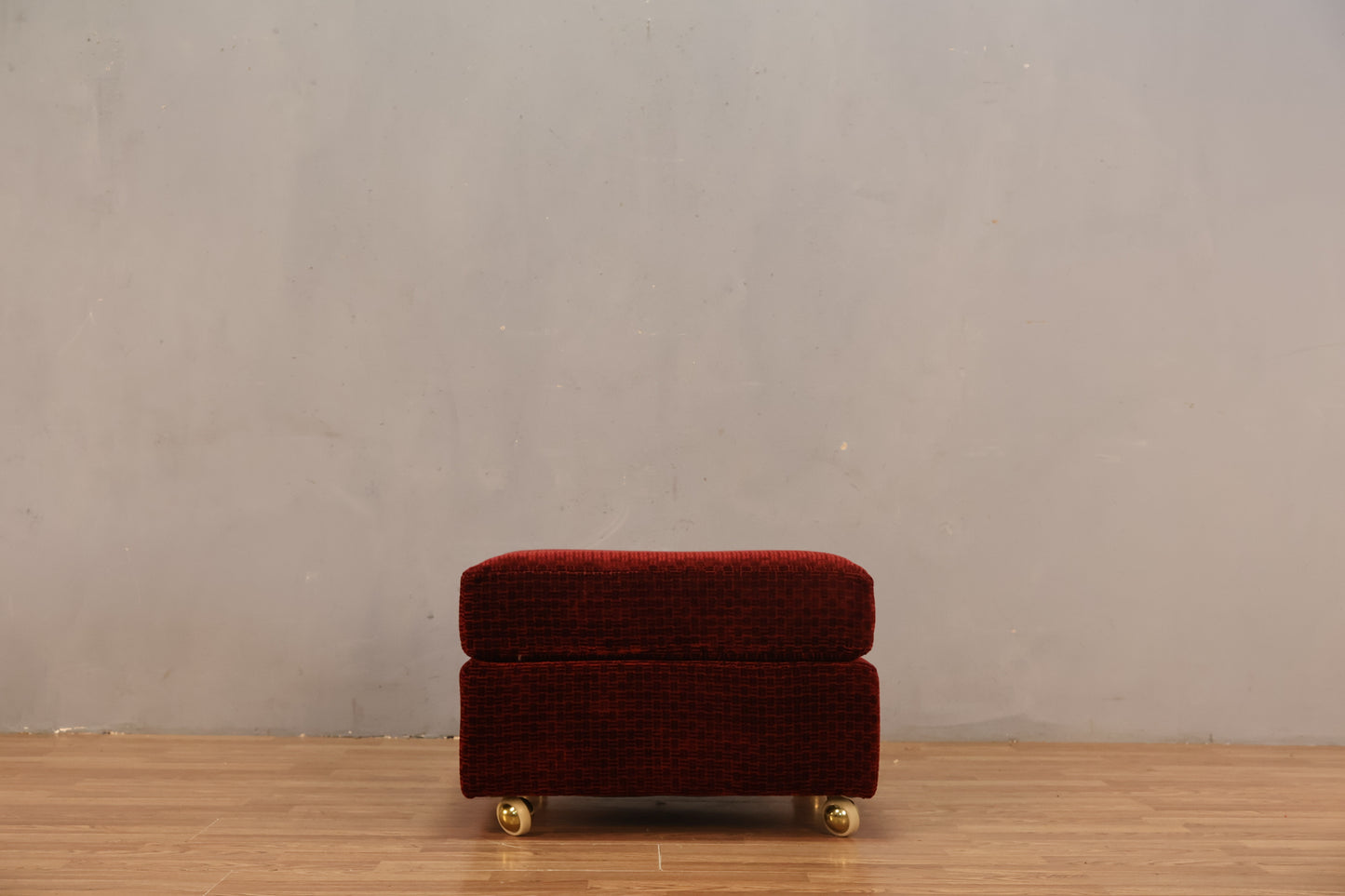 Mid Century Red Velvet Ottoman - ONLINE ONLY
