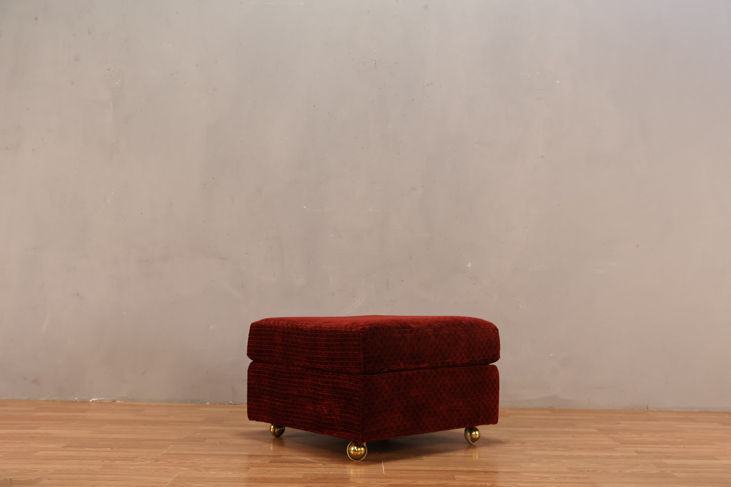 Mid Century Red Velvet Ottoman - ONLINE ONLY