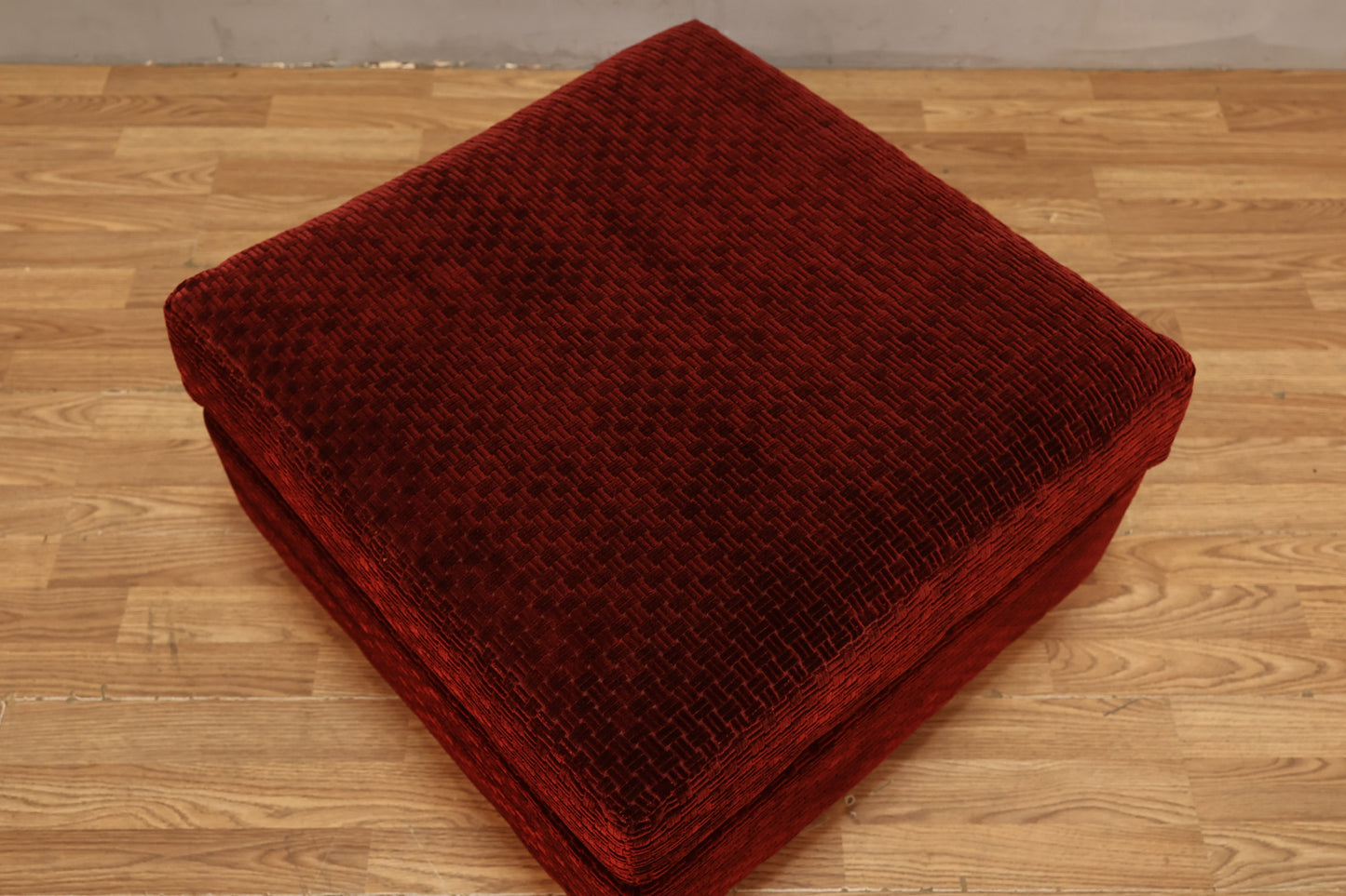 Mid Century Red Velvet Ottoman - ONLINE ONLY