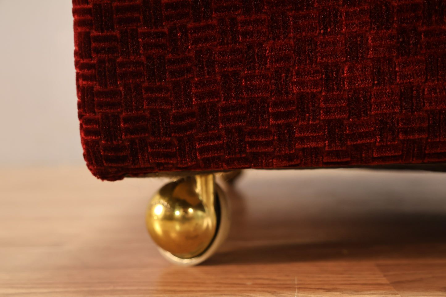 Mid Century Red Velvet Ottoman - ONLINE ONLY