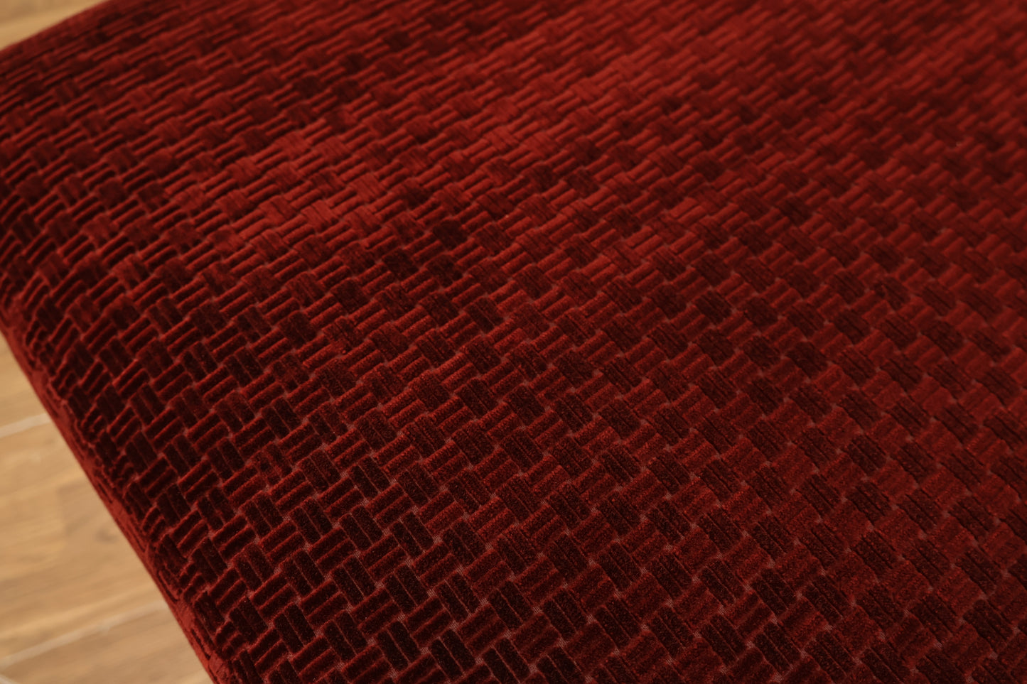 Mid Century Red Velvet Ottoman - ONLINE ONLY