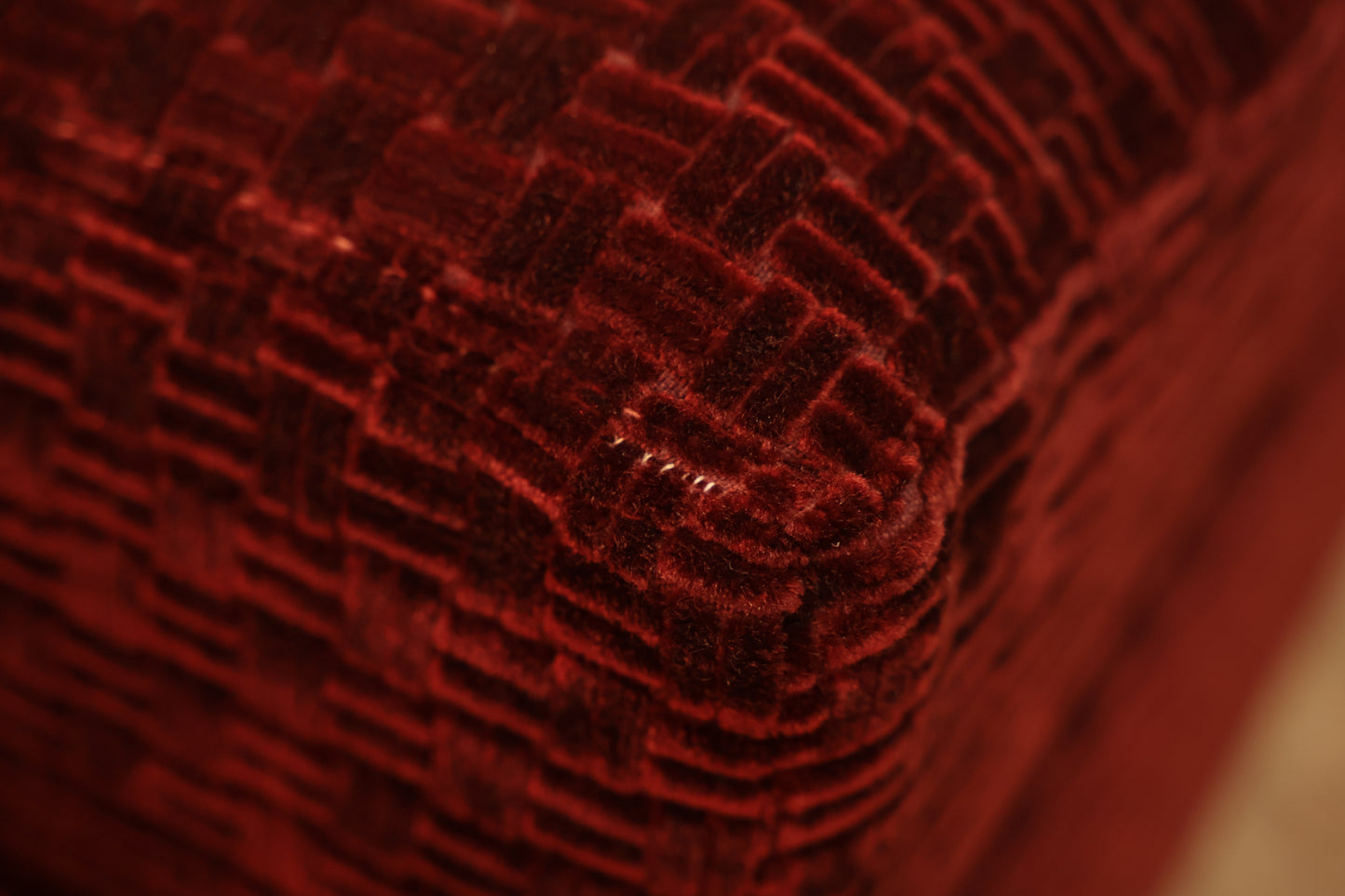 Mid Century Red Velvet Ottoman - ONLINE ONLY