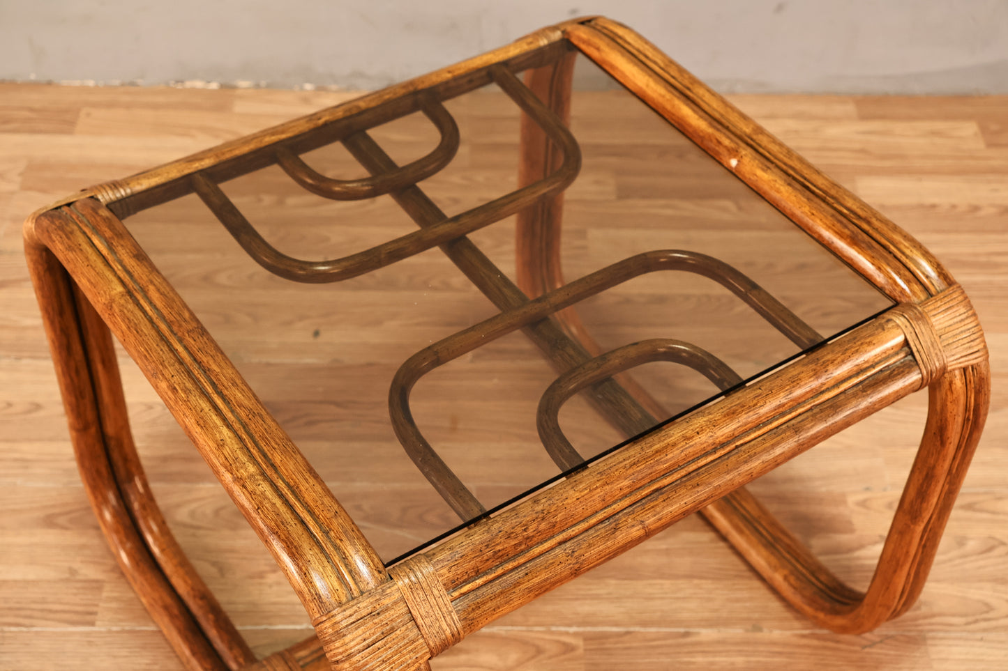 Bentwood Rattan & Smoked Glass End Table - ONLINE ONLY
