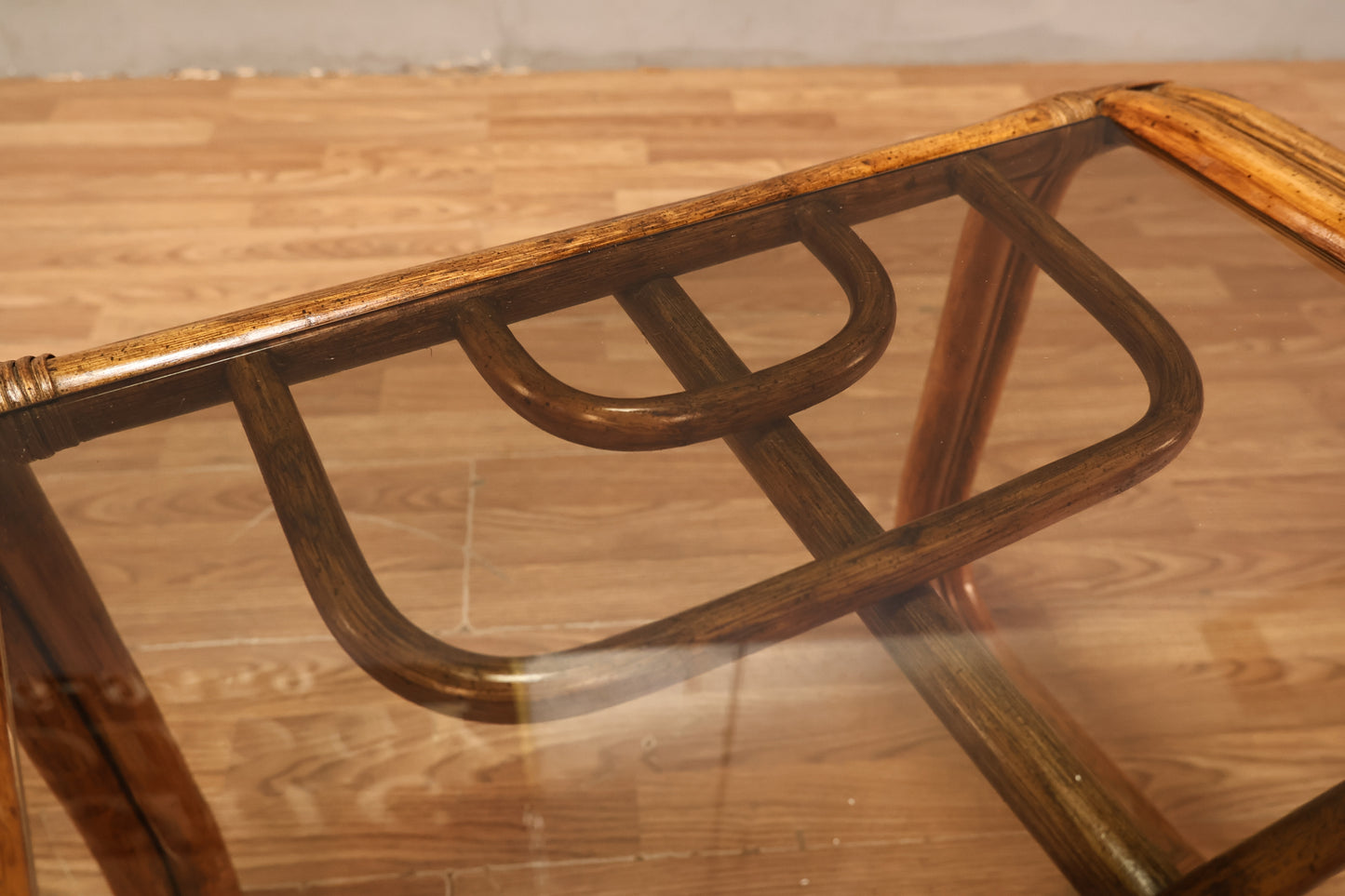 Bentwood Rattan & Smoked Glass End Table - ONLINE ONLY