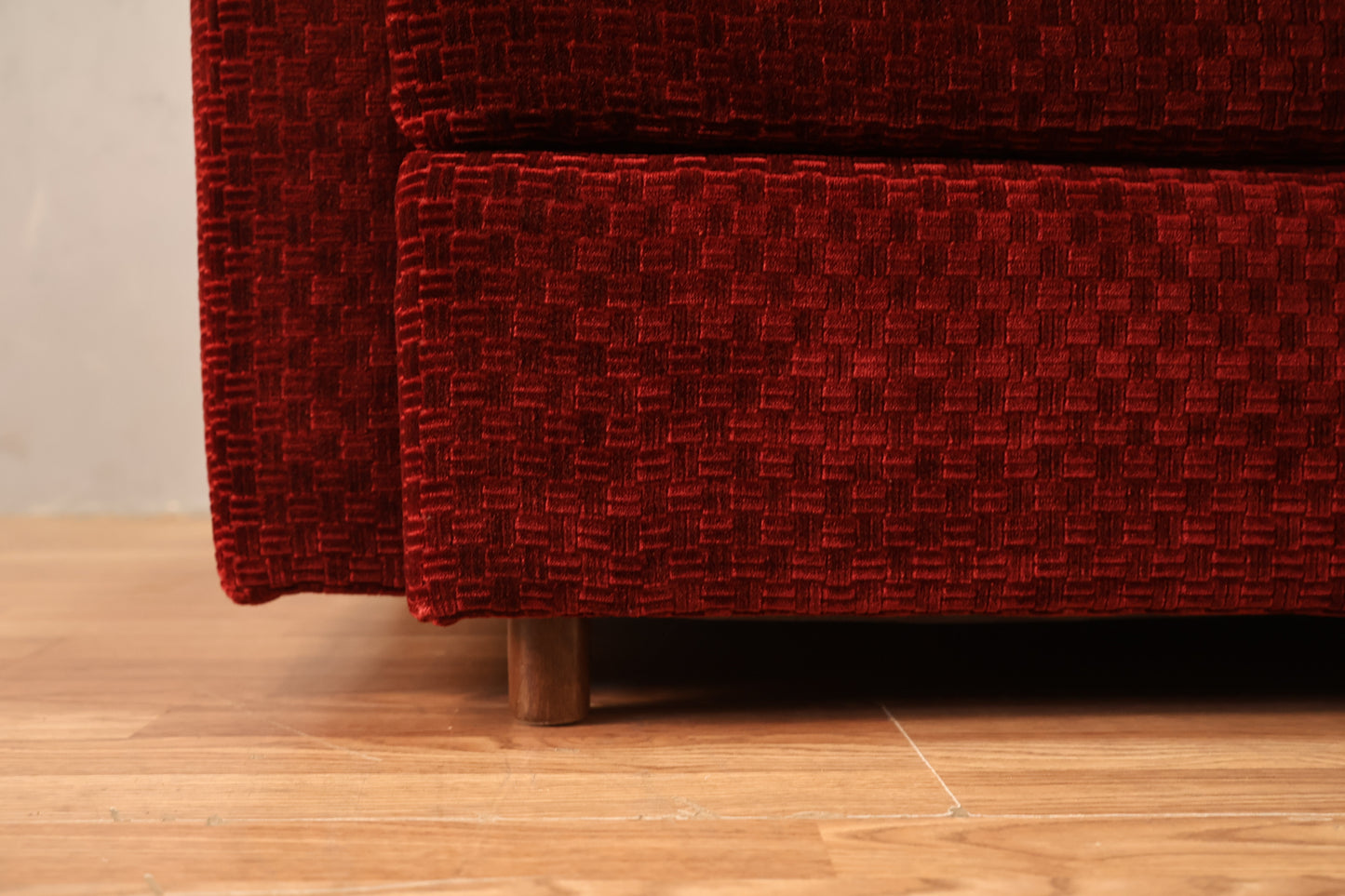 Mid Century Red Velvet Sofa
