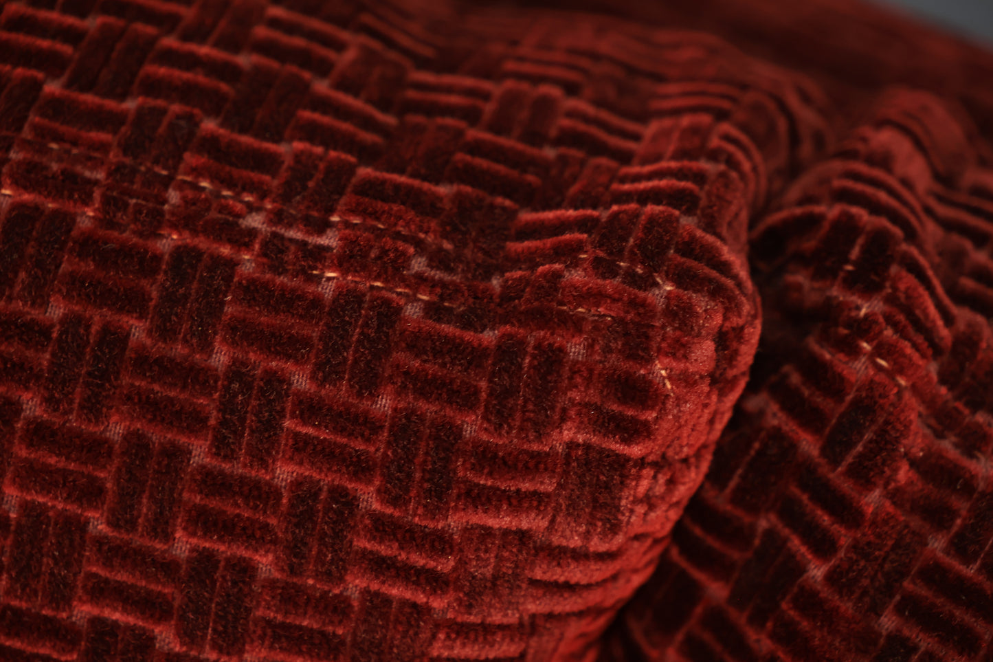 Mid Century Red Velvet Sofa