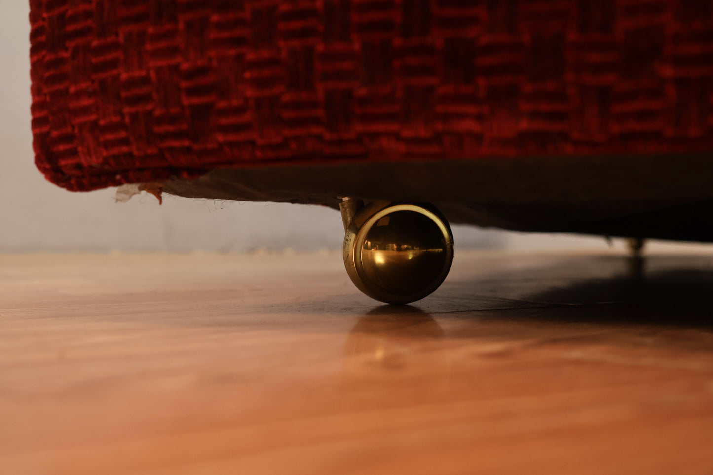 Mid Century Red Velvet Sofa