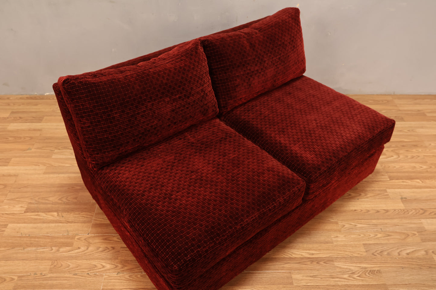 Mid Century Red Velvet Loveseat