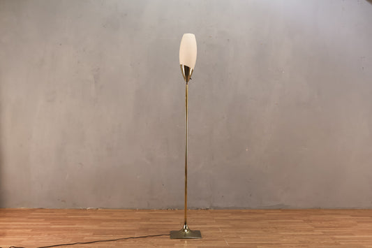 Laurel 1960s Brass & Frosted Glass Floor Lamp