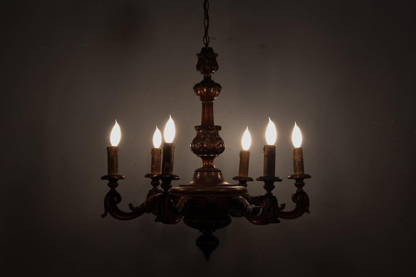 Antique Carved Oak Chandelier - ONLINE ONLY