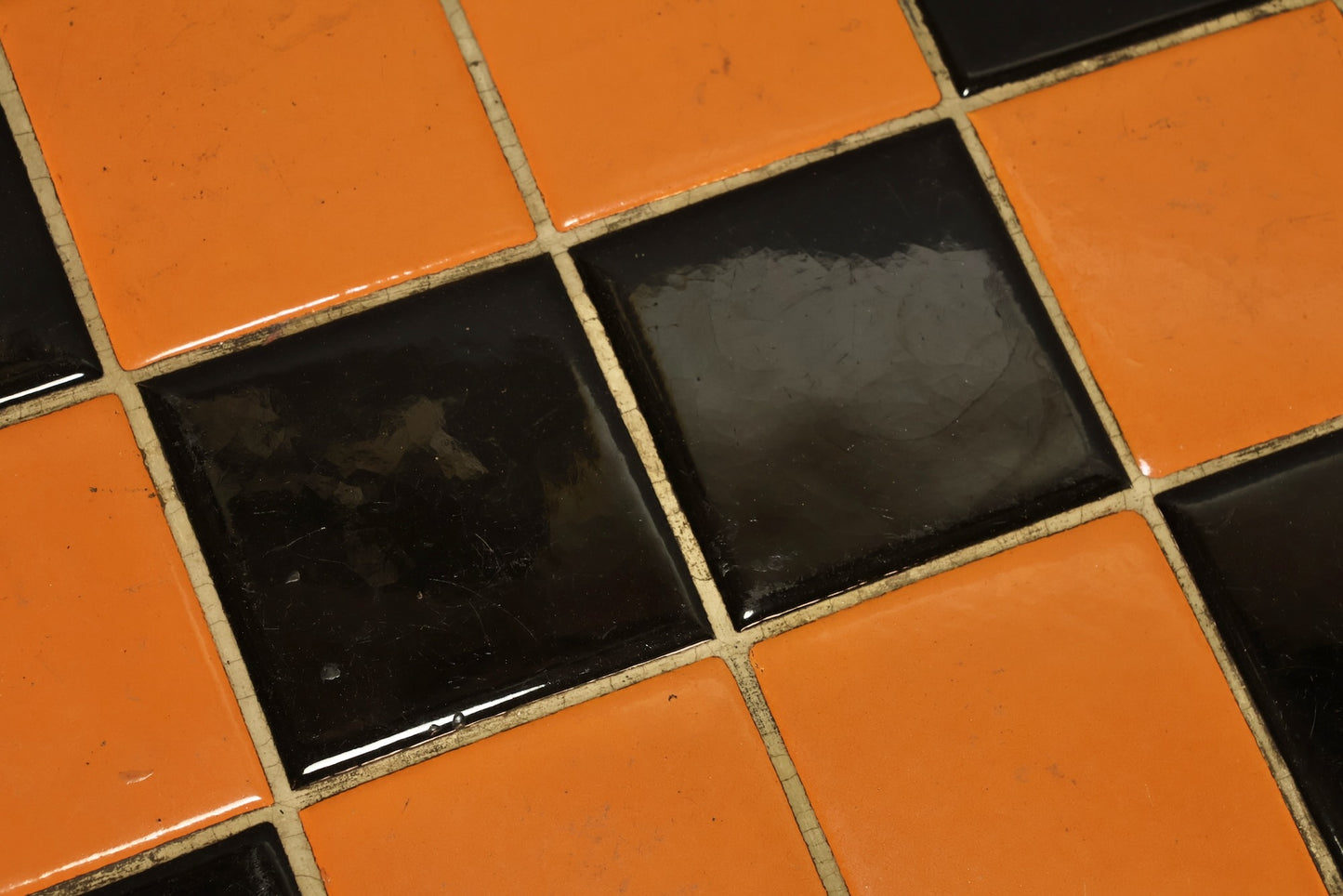 Checkered Orange & Iron Tile-Top Side Table - ONLINE ONLY