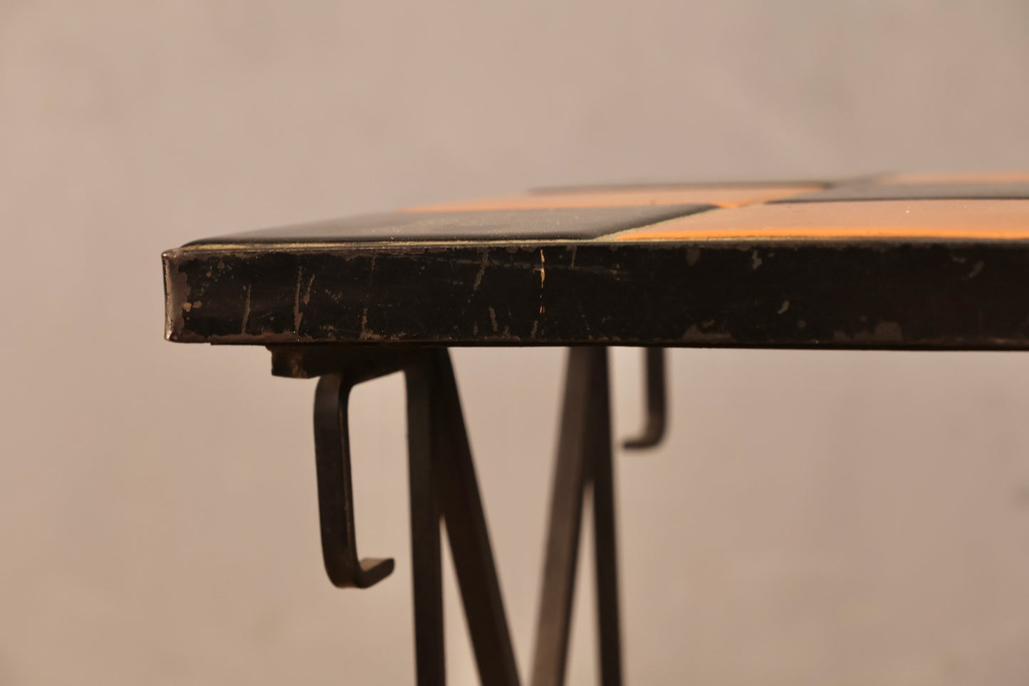 Checkered Orange & Iron Tile-Top Side Table - ONLINE ONLY