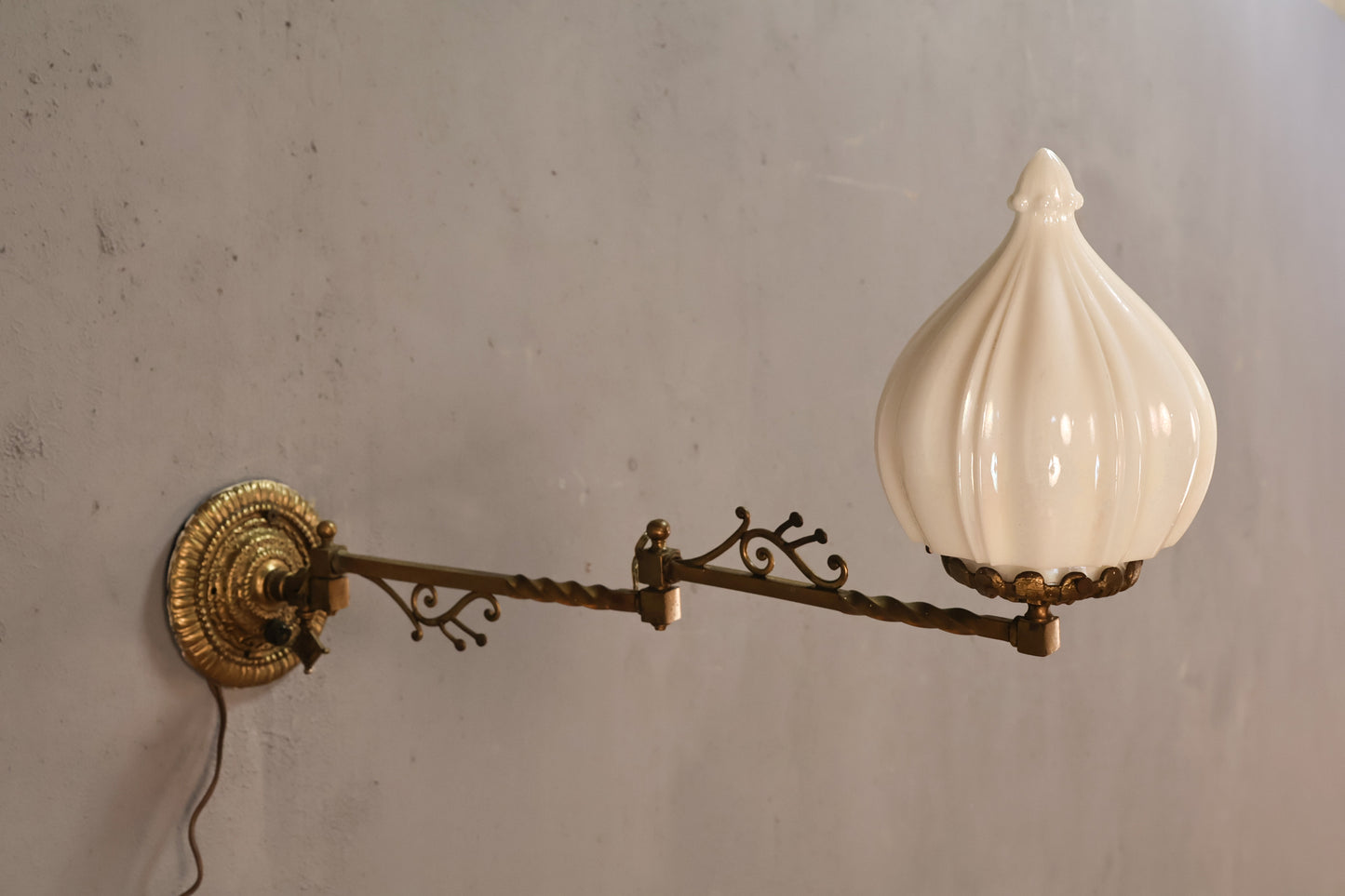Brass & Glass "Garlic" Swing-Arm Sconce