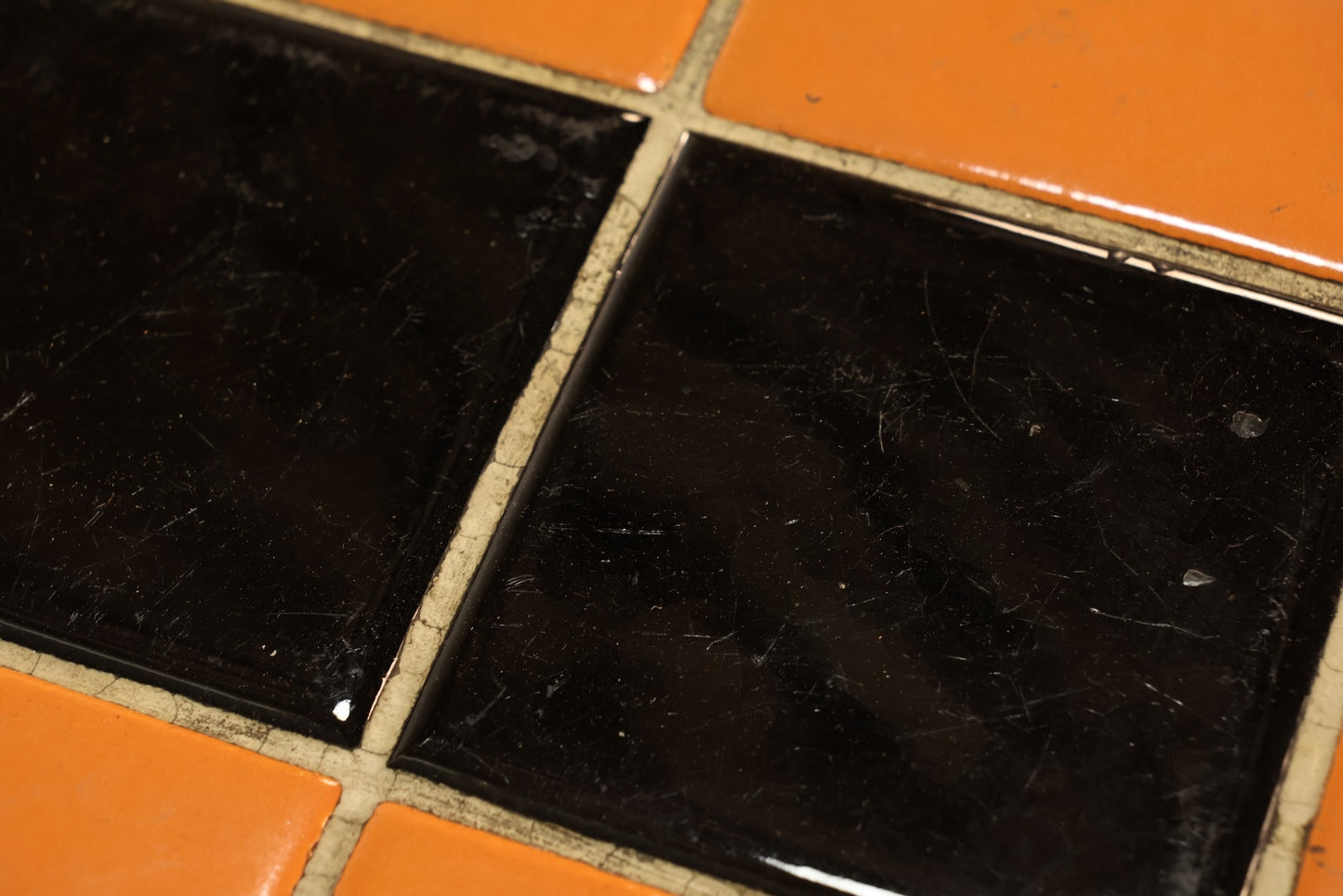 Checkered Orange & Iron Tile-Top Side Table - ONLINE ONLY