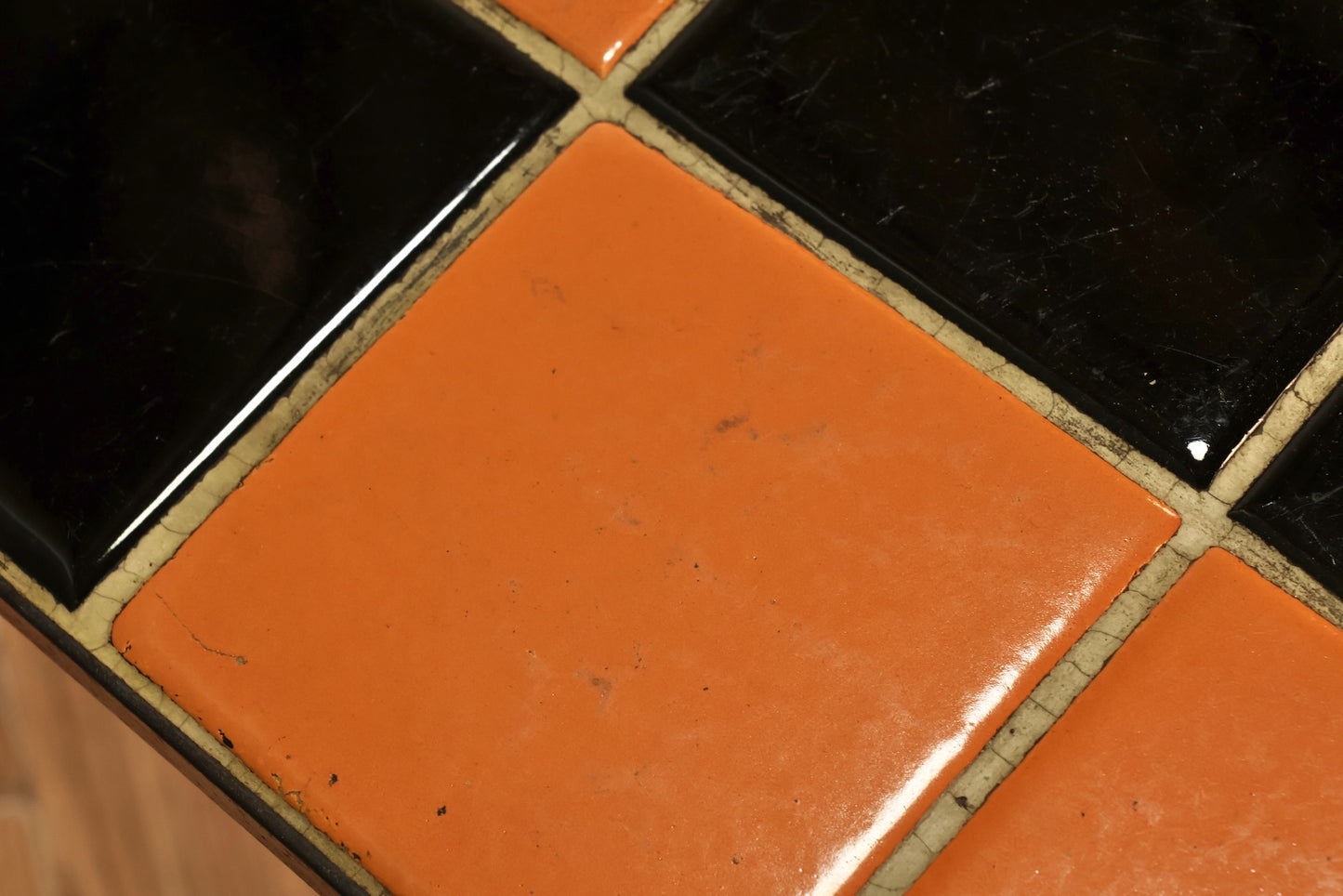 Checkered Orange & Iron Tile-Top Side Table - ONLINE ONLY