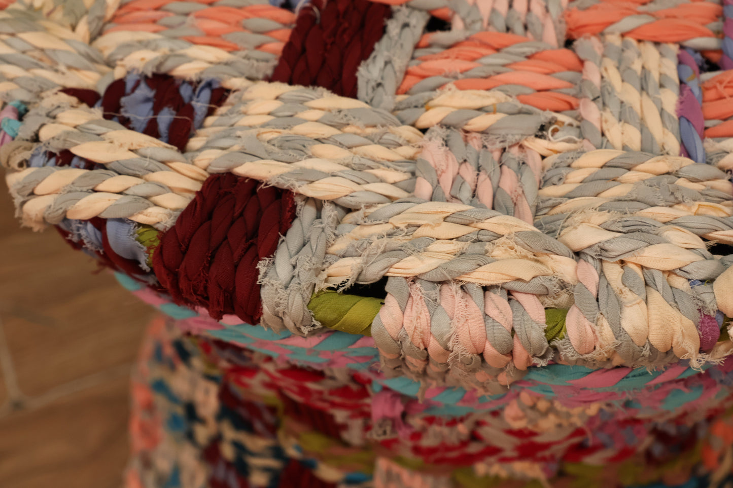 Multicolored Woven Hourglass Stool