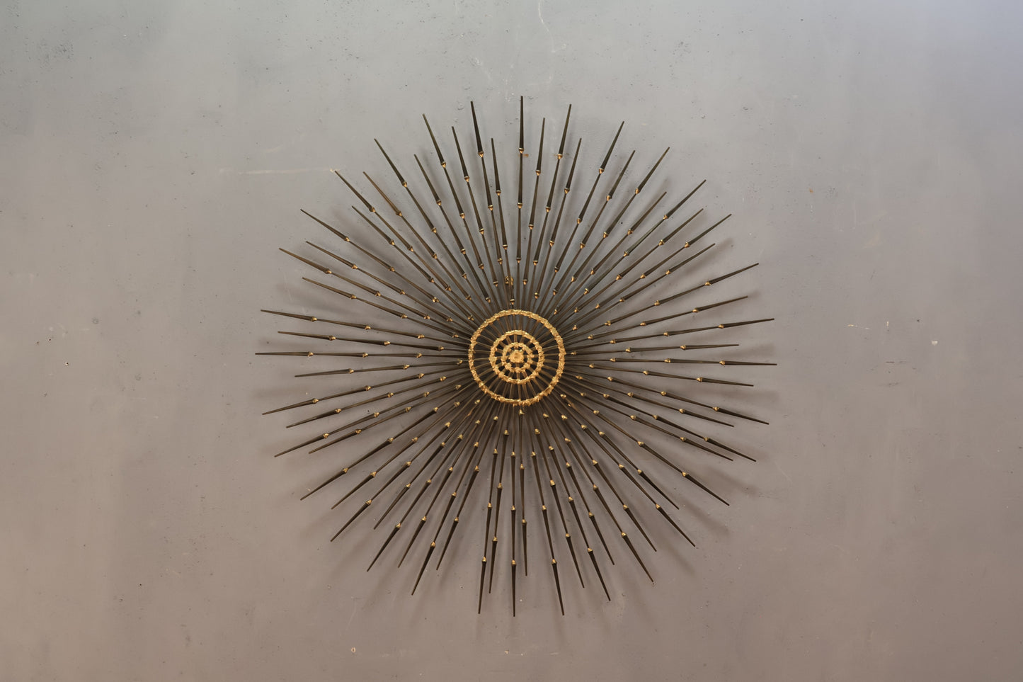 Large Mid Century Metal Sunburst Wall Sculpture - ONLINE ONLY