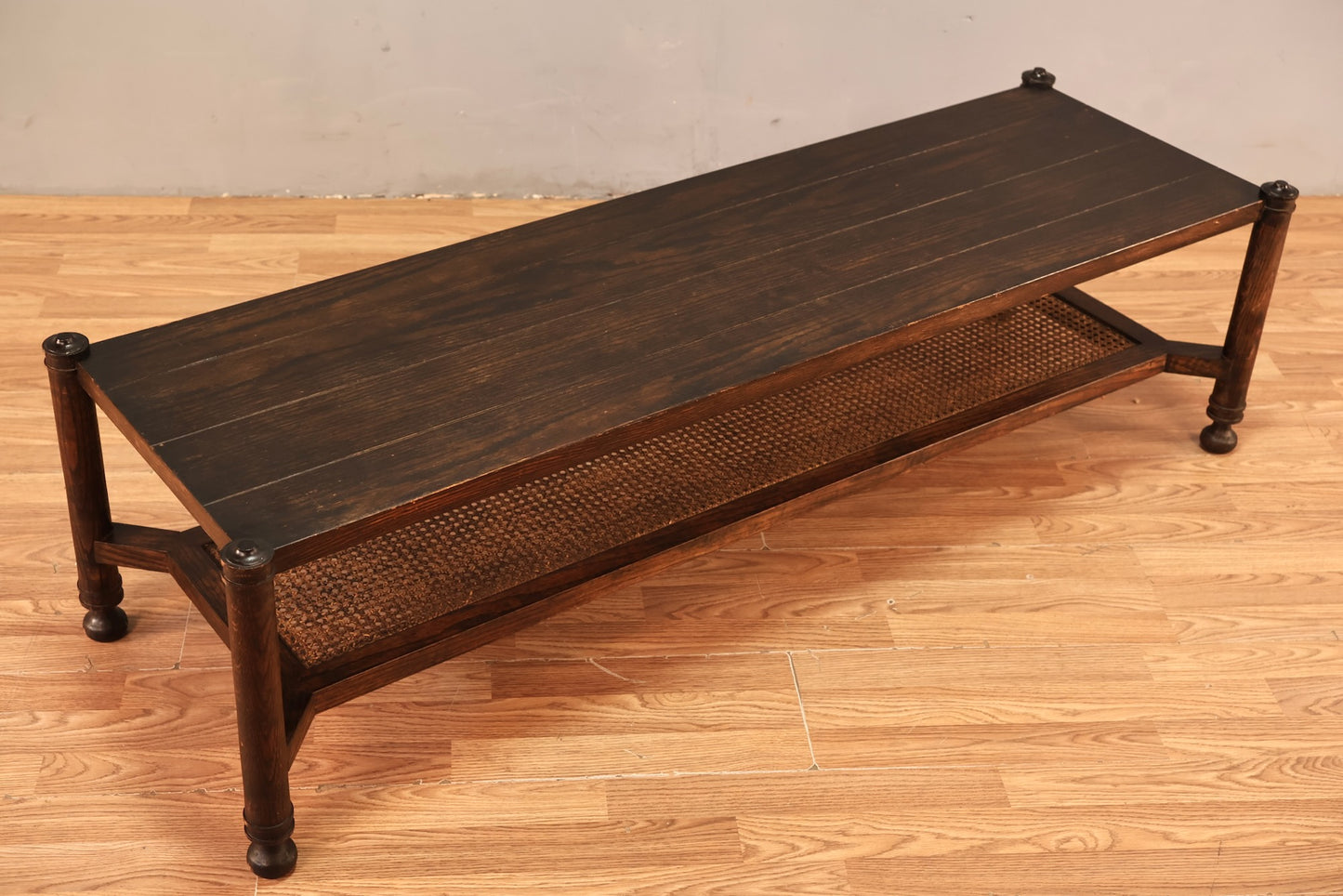 Antique Dark Oak & Cane Coffee Table - ONLINE ONLY