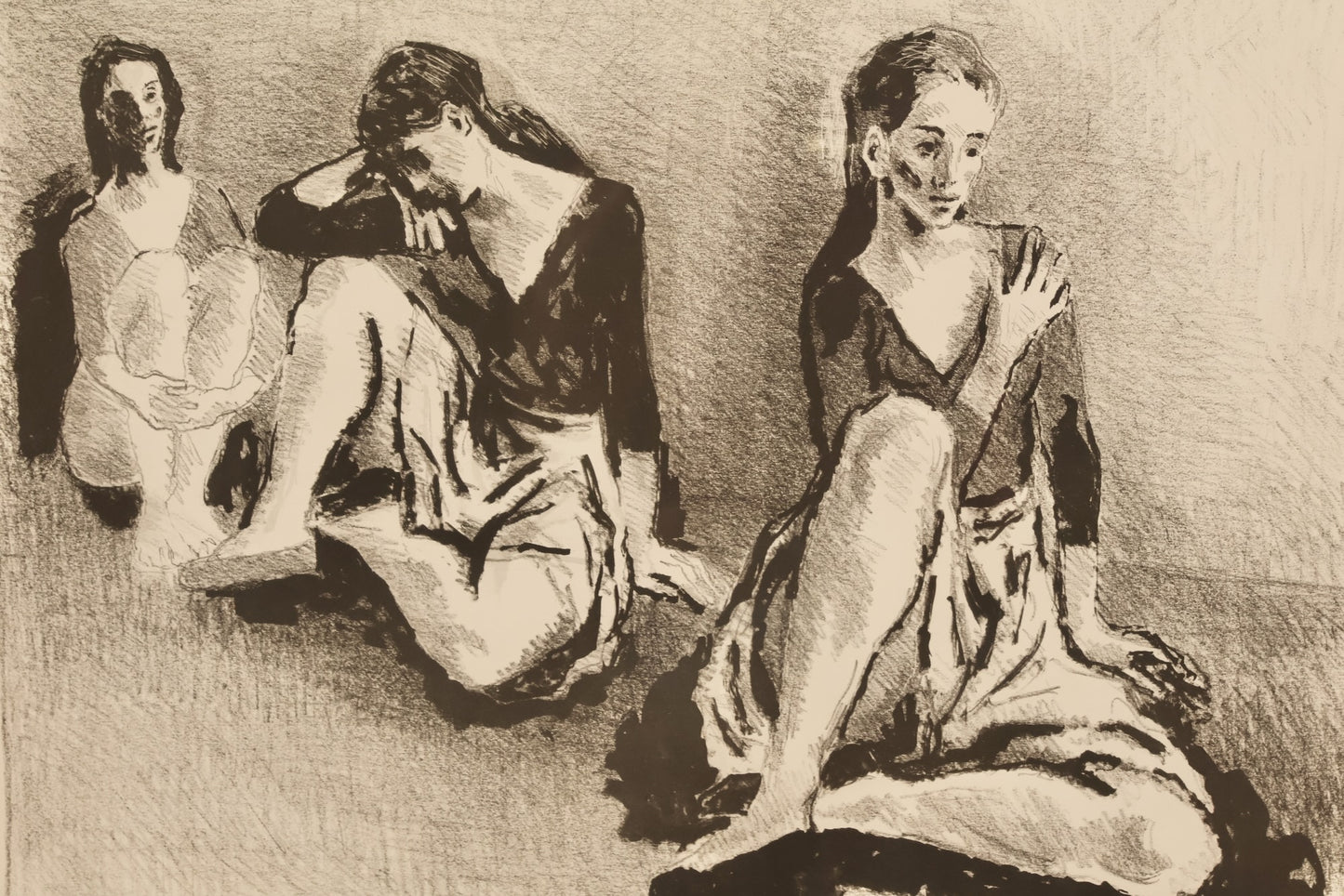 "Three Ballerinas" Charcoal Drawing