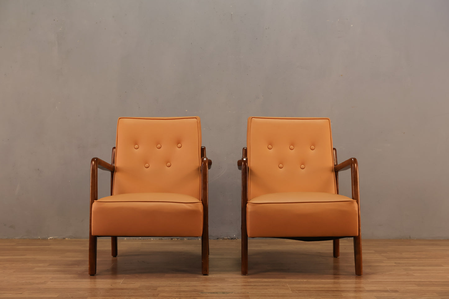 Mid Century Walnut & Apricot Armchair - ONLINE ONLY