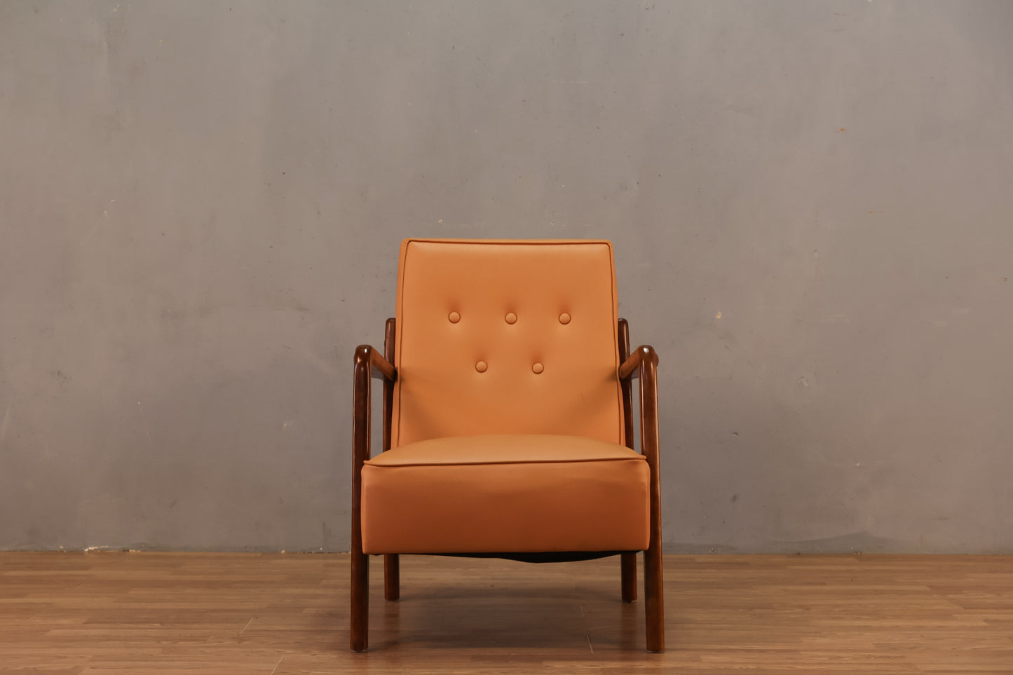 Mid Century Walnut & Apricot Armchair - ONLINE ONLY