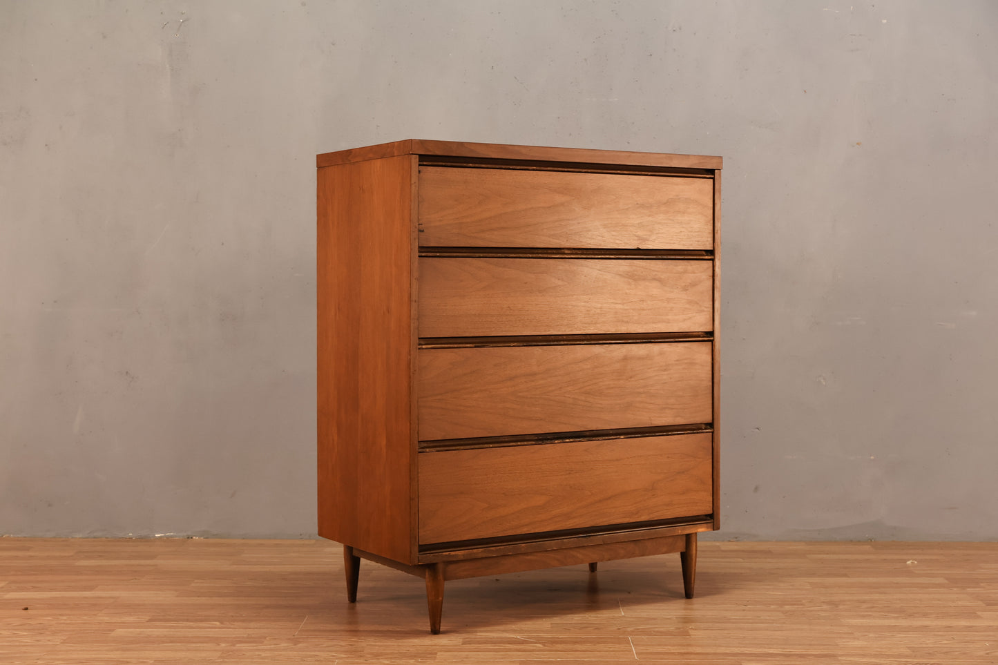 Mid Century Walnut & Laminate 4-Drawer Dresser