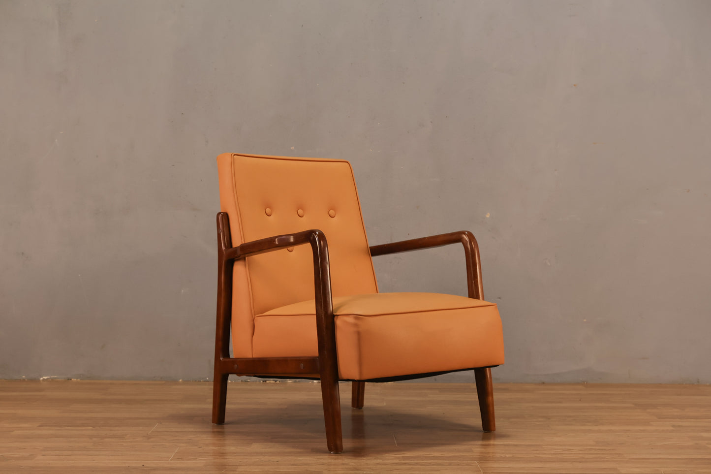 Mid Century Walnut & Apricot Armchair - ONLINE ONLY